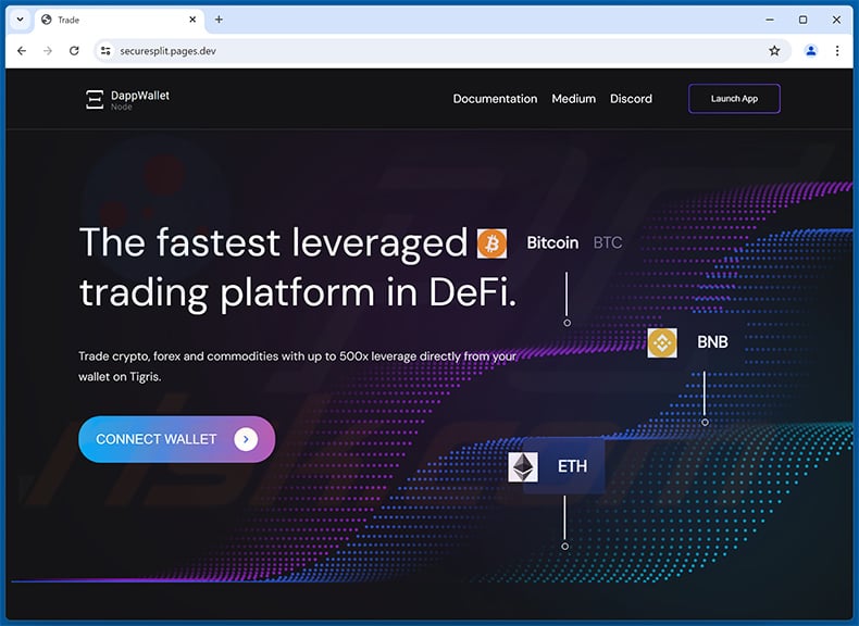 DappWalletnode scam website (securesplit.pages[.]dev)