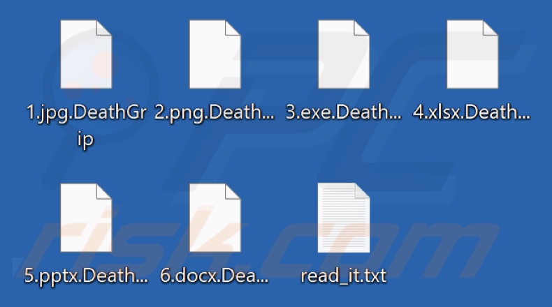 Files encrypted by DeathGrip ransomware (.DeathGrip extension)