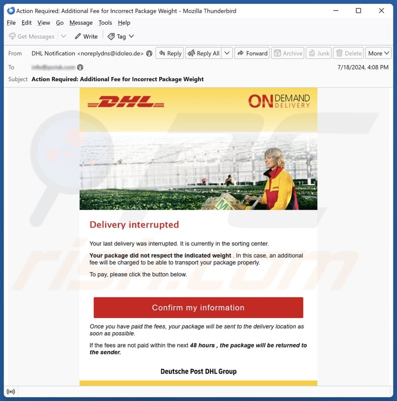 DHL Delivery Interrupted email spam campaign