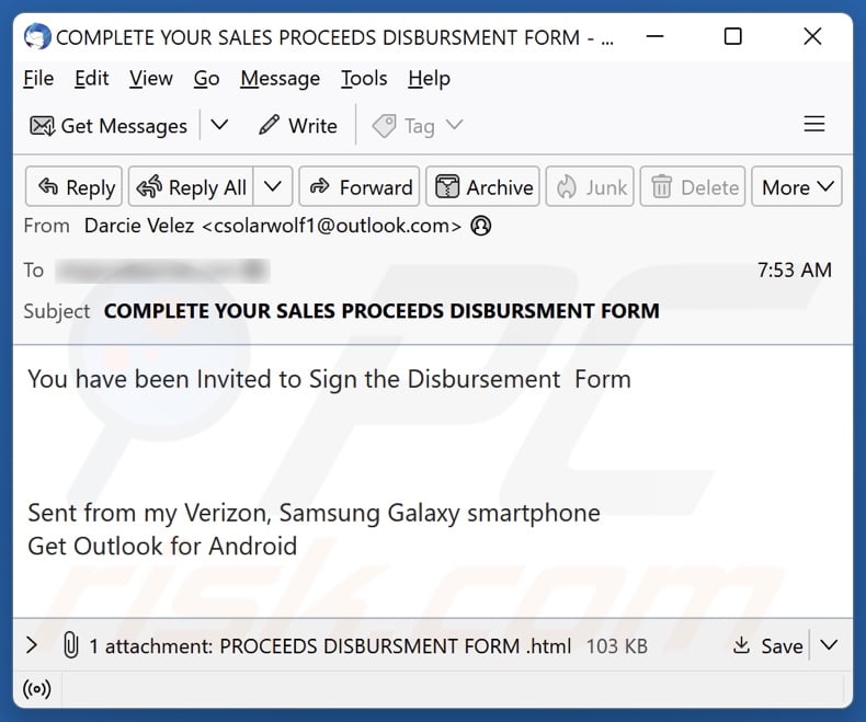 Disbursement Form email spam campaign