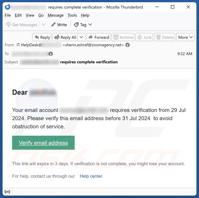 Email Account Requires Verification email spam campaign