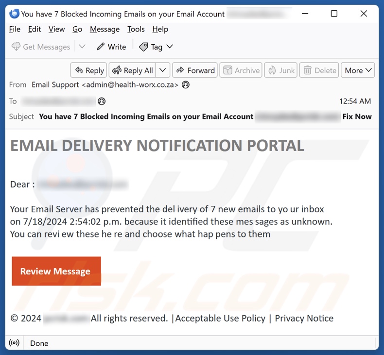 Email Delivery Notification Portal email spam campaign