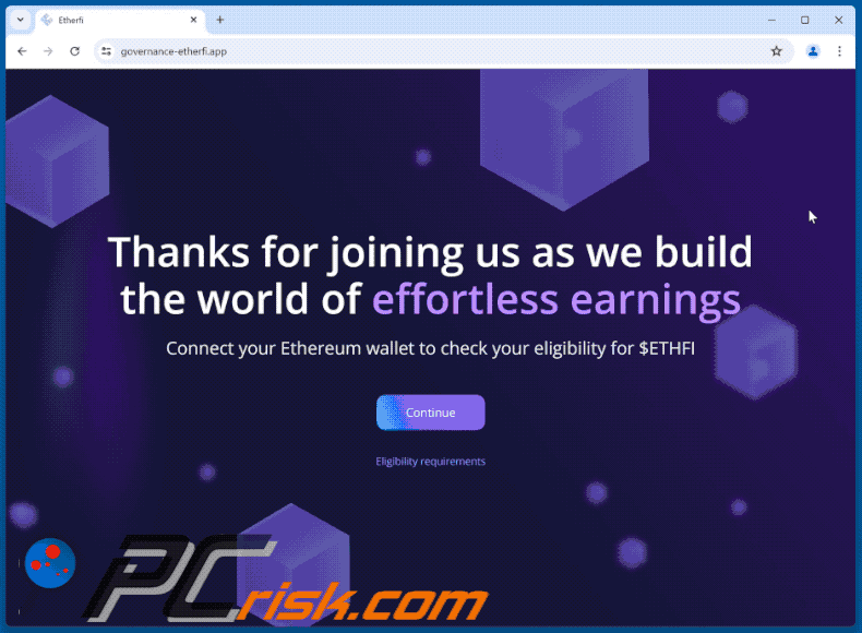 Appearance of $ETHFI Eligibility Check scam (GIF)