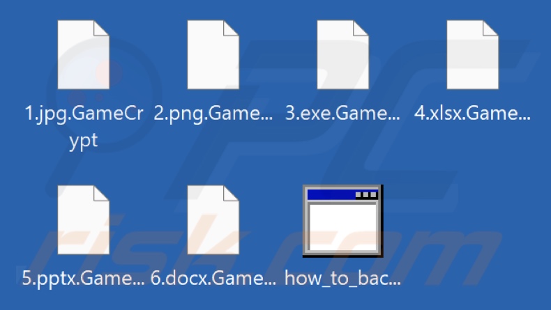 Files encrypted by GameCrypt ransomware (.GameCrypt extension)
