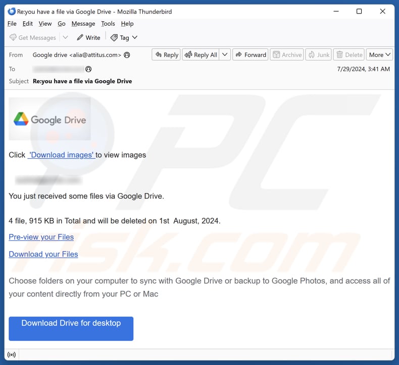 Google Drive email spam campaign