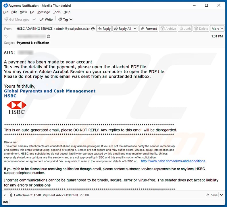 HSBC E-Payment Advice email scam (2024-07-30)