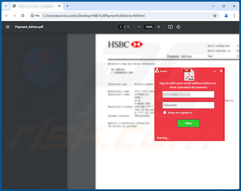 HTML document distributed via HSBC E-Payment Advice email scam (2024-07-30)