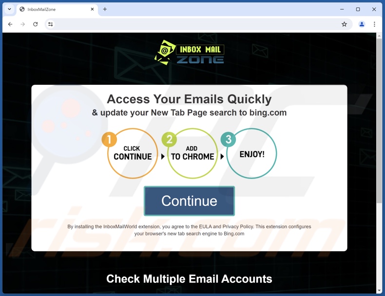 Website used to promote InboxMailZone browser hijacker