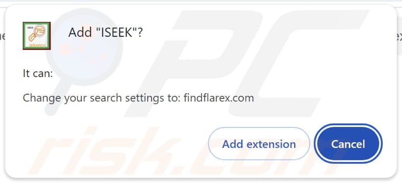 ISEEK browser hijacker asking for permissions