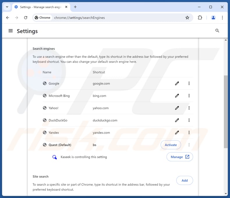 Removing findflarex.com from Google Chrome default search engine