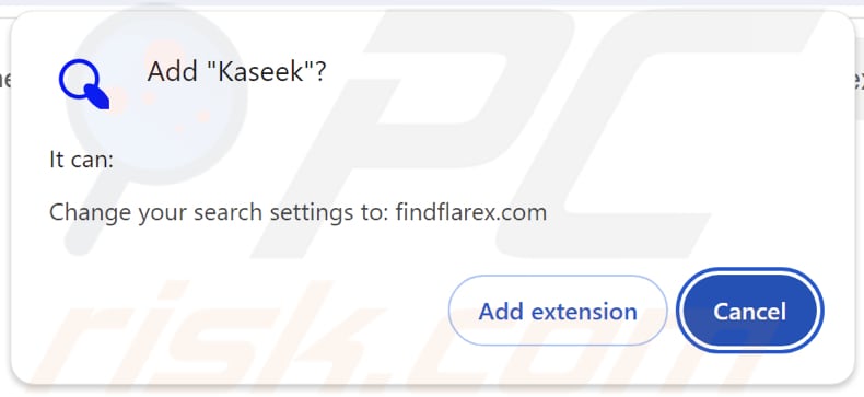 Kaseek browser hijacker asking for permissions