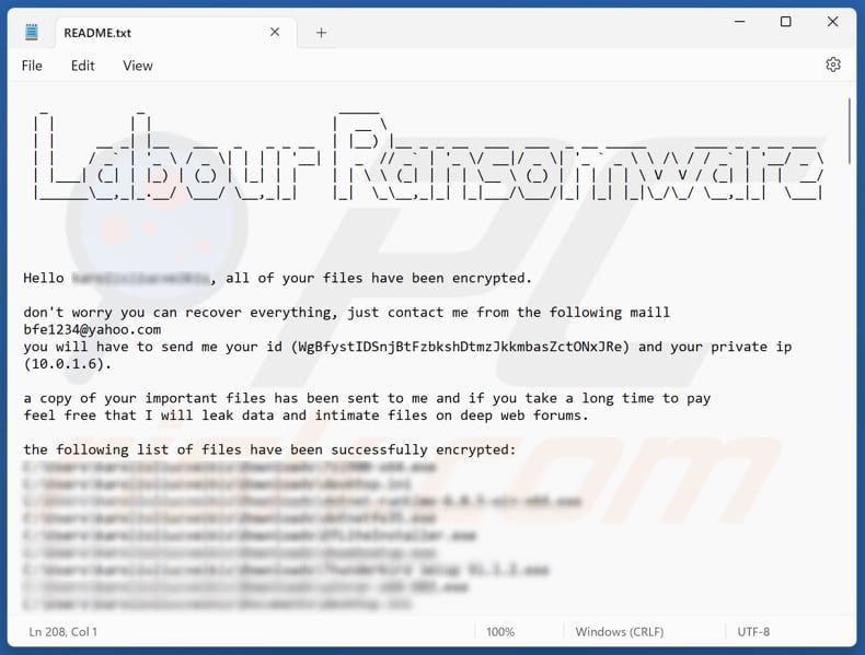 Labour ransomware text file (README.txt)