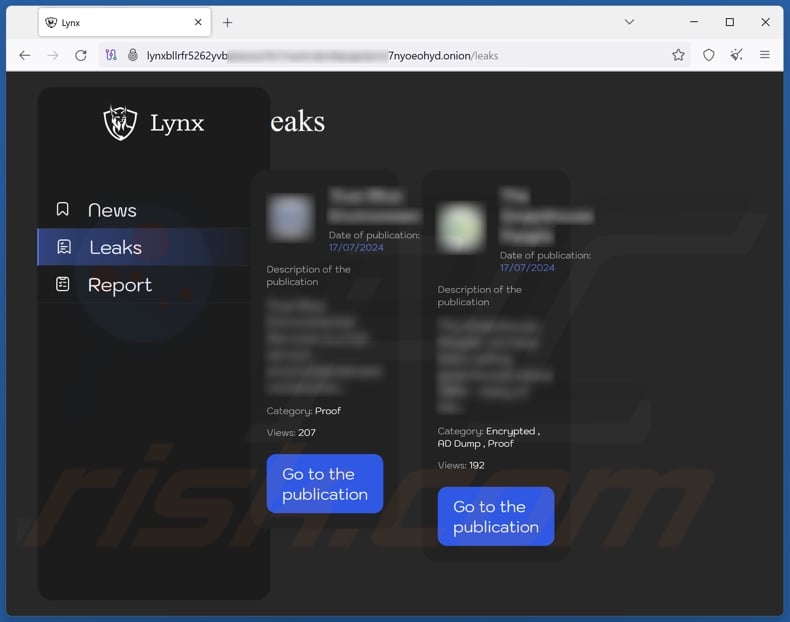 Lynx ransomware data-leaking site
