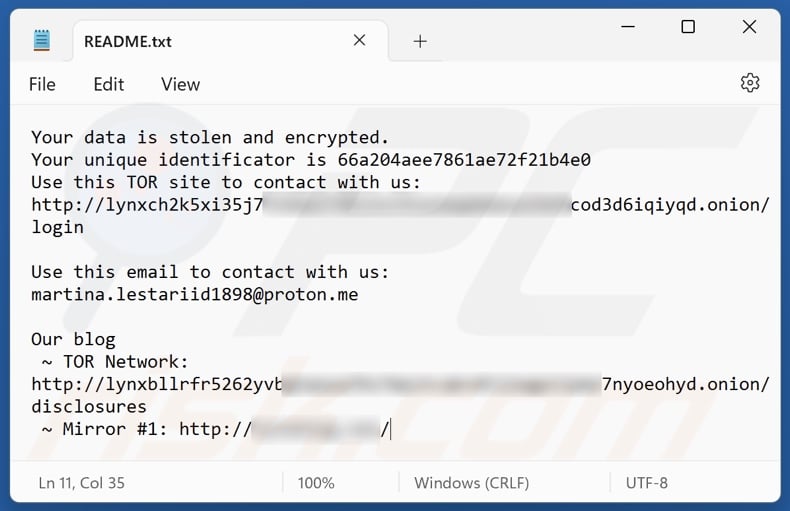 Lynx ransomware ransom note (README.txt)