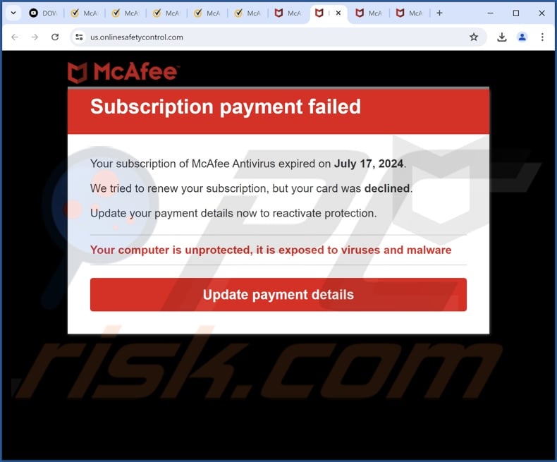 McAfee - Subscription Payment Failed scam