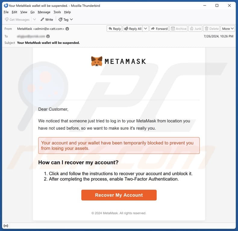 MetaMask Log-In Attempt email spam campaign