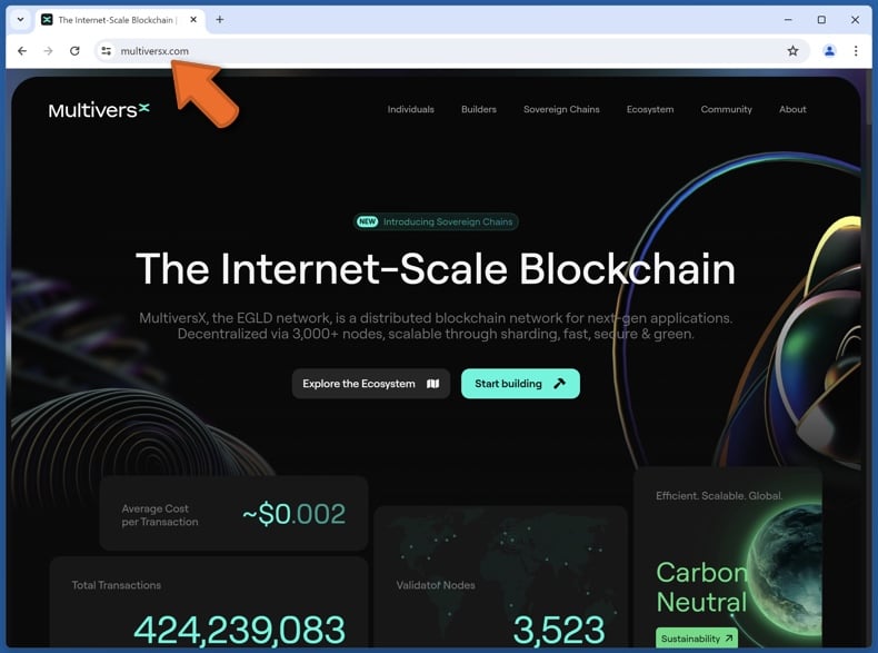 Appearance of the real MultiversX website (multiversx.com)