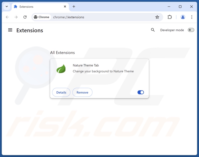 Removing naturethemetab.com related Google Chrome extensions