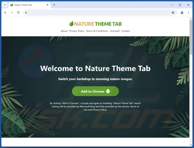 Website used to promote Nature Theme Tab browser hijacker