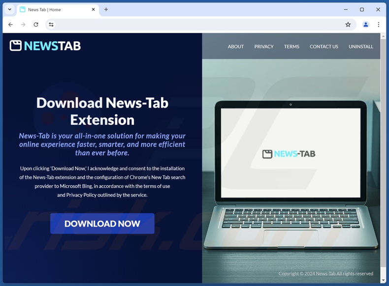 Website used to promote News-Tab browser hijacker