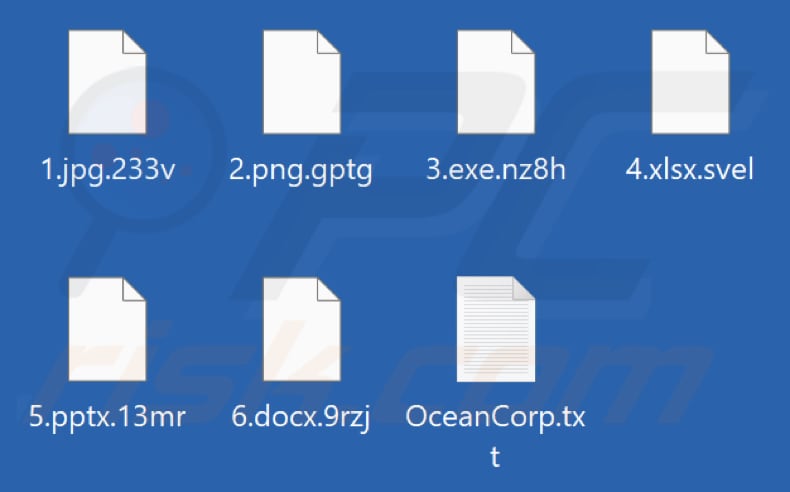 Files encrypted by OceanSpy ransomware (random extension)