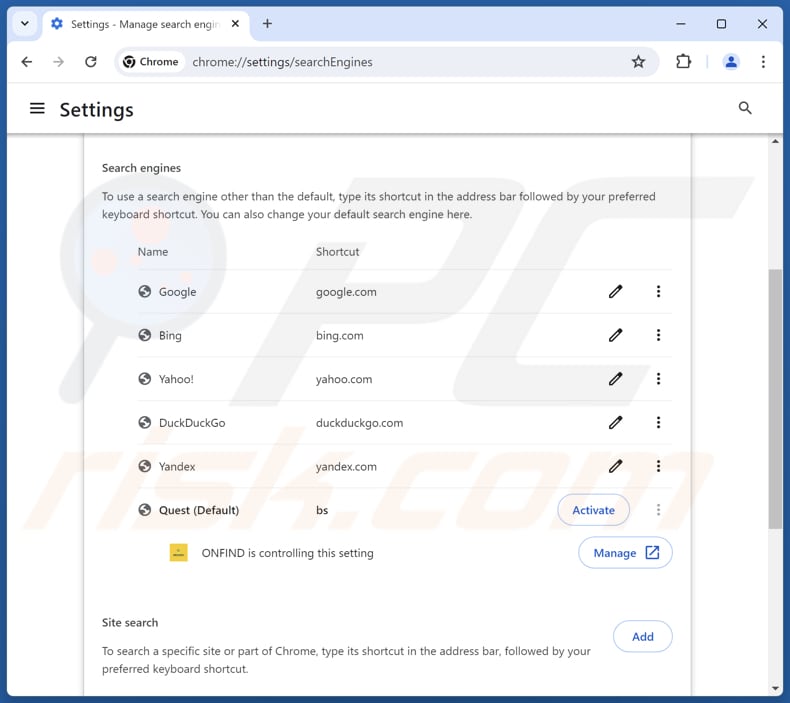 Removing findflarex.com from Google Chrome default search engine