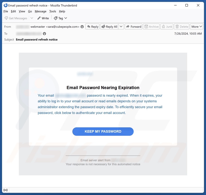 Password Nearing Expiration email spam campaign