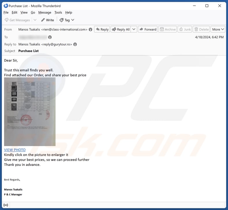 PXRECVOWEIWOEI stealer distributing email