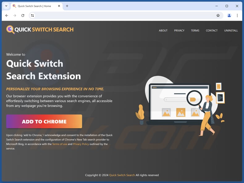 Website used to promote Quick Switch Search browser hijacker