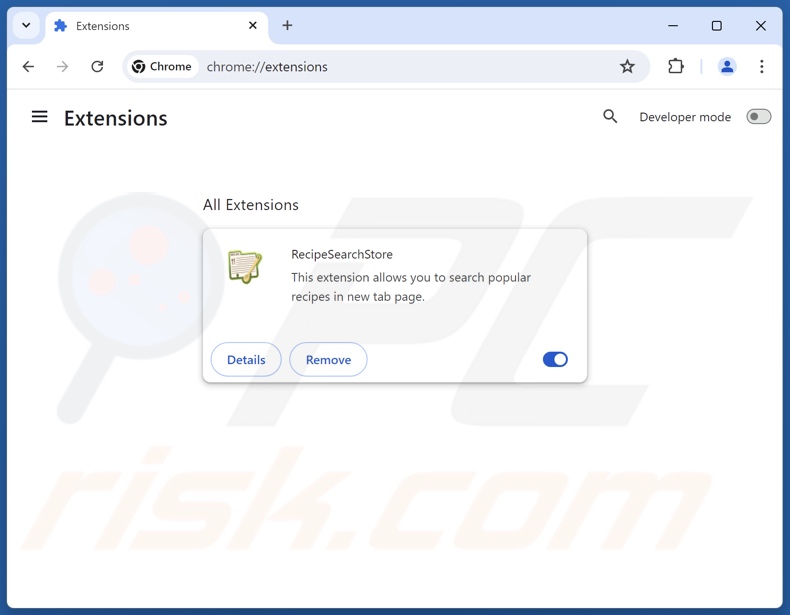 Removing recipesearchstore.com related Google Chrome extensions