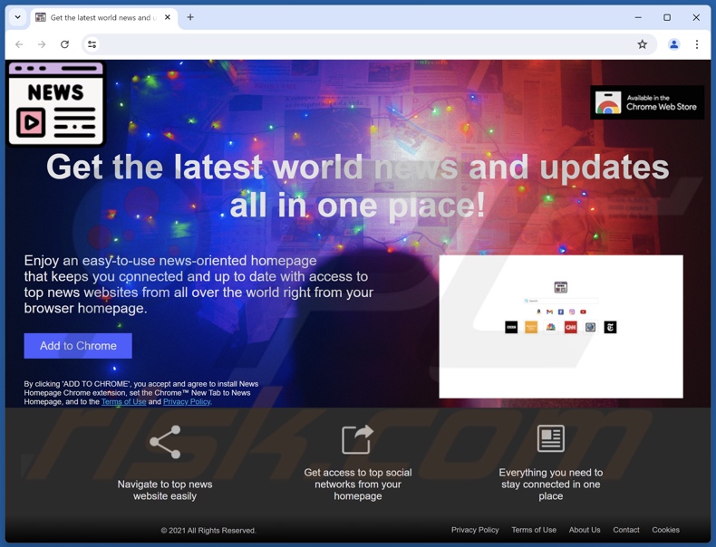 Website used to promote NewsHomePage browser hijacker