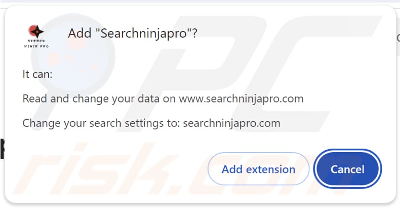 Searchninjapro browser hijacker asking for permissions