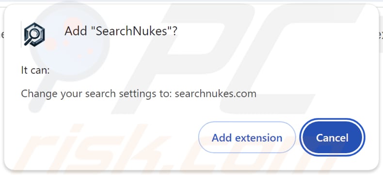 SearchNukes browser hijacker asking for permissions