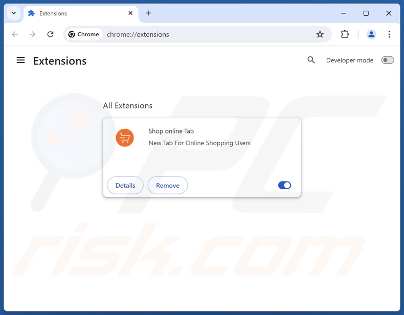 Removing shoponlinetab.com related Google Chrome extensions