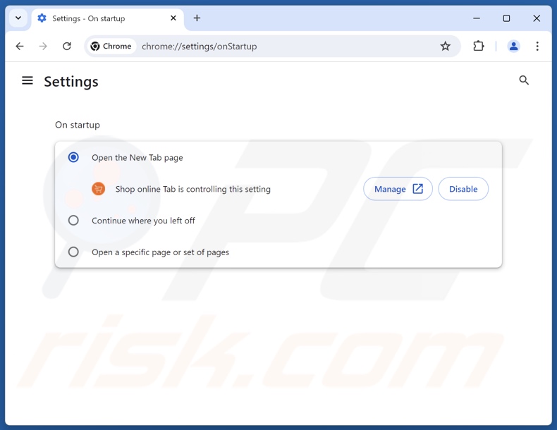 Removing shoponlinetab.com from Google Chrome homepage