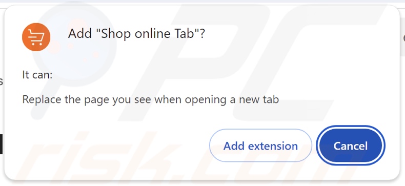 Shop online Tab browser hijacker asking for permissions