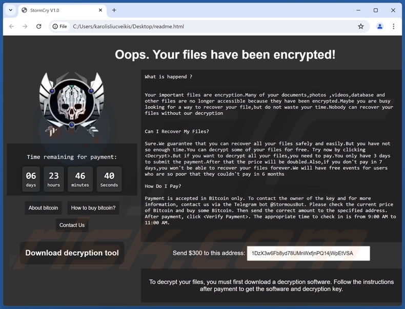 StormCry (Stormous) ransomware ransom note (readme.html)