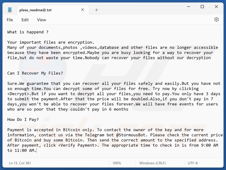 StormCry (Stormous) ransomware text file (pleas_readme@.txt)