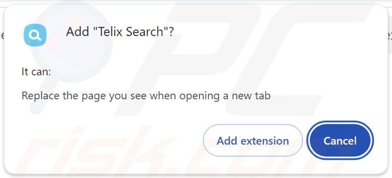 Telix Search browser hijacker asking for permissions