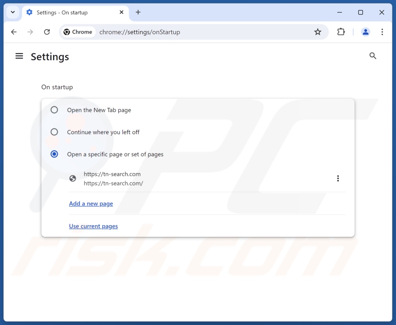 Removing tn-search.com from Google Chrome homepage