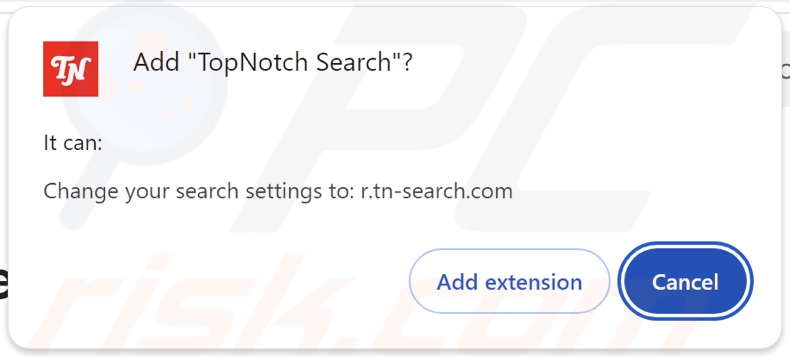 TopNotch Search browser hijacker asking for permissions