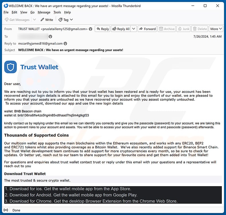 TrustWallet email scam (2024-07-29)