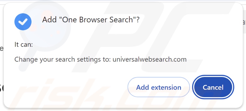 One Browser Search browser hijacker asking for permissions