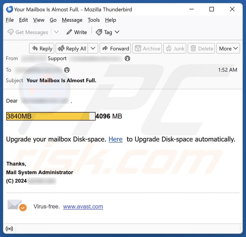 Upgrade Your Mailbox Disk-Space email spam campaign