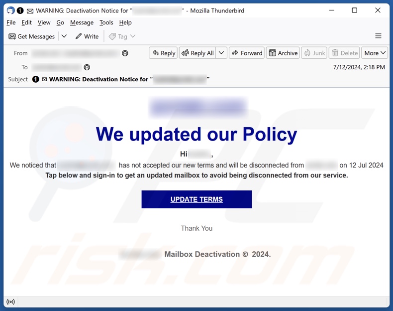 We Updated Our Policy email spam campaign