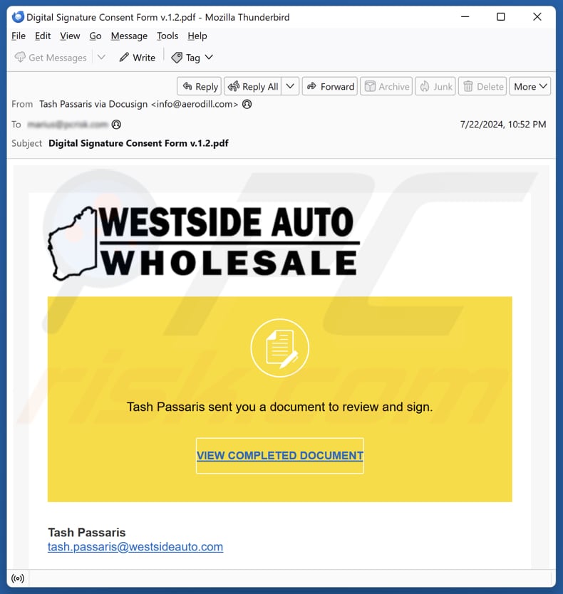 Westside Auto Wholesale email spam campaign