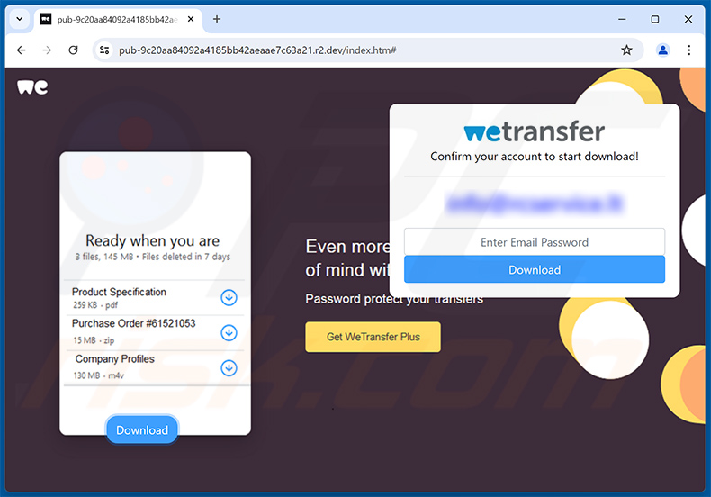 Phishing site promoted via Order enquiry files via WeTransfer email scam (2024-07-30)