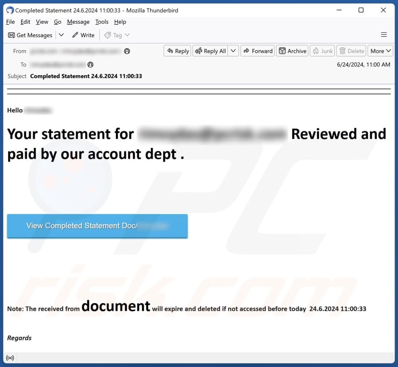 Your Statement Reviewed And Paid email spam campaign
