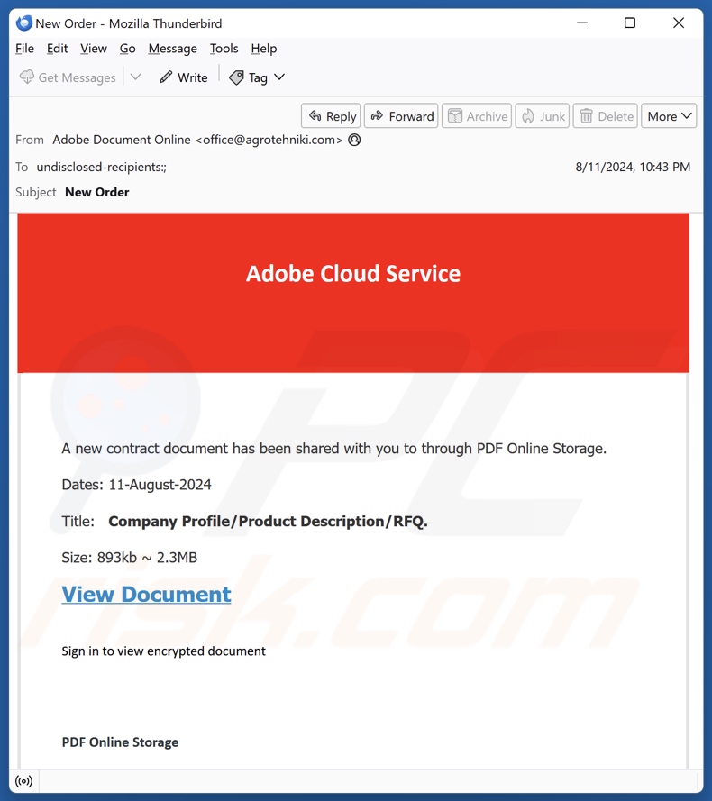 Adobe Cloud Service email spam campaign