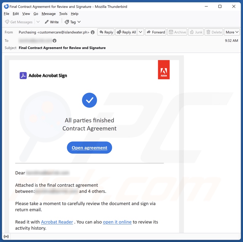 Adobe Contract Agreement email spam campaign